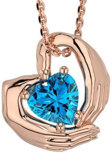 Topaz Rose Gold Silver Claddagh Necklace