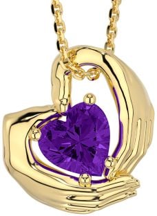 Amethyst Gold Silver Claddagh Necklace