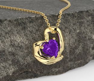 Amethyst Gold Silver Claddagh Necklace