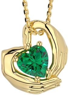 Emerald Gold Silver Claddagh Necklace