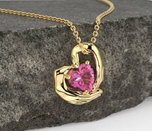 Pink Tourmaline Gold Silver Claddagh Necklace