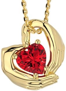 Ruby Gold Silver Claddagh Necklace