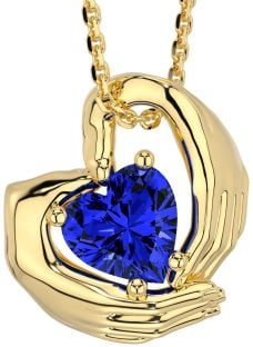 Sapphire Gold Silver Claddagh Necklace