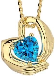 Topaz Gold Silver Claddagh Necklace