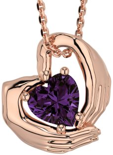 Alexandrite Rose Gold Claddagh Necklace