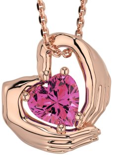 Pink Tourmaline Rose Gold Claddagh Necklace