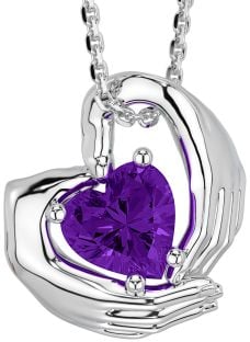 Amethyst Silver Claddagh Necklace