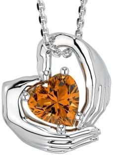 Citrine Silver Claddagh Necklace