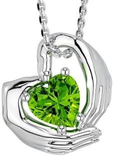 Peridot Silver Claddagh Necklace