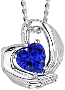 Saphir Silber Claddagh Halskette