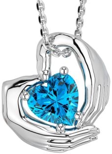 Topaz Silver Claddagh Necklace