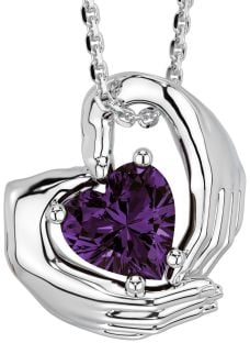 Alexandrite White Gold Claddagh Necklace