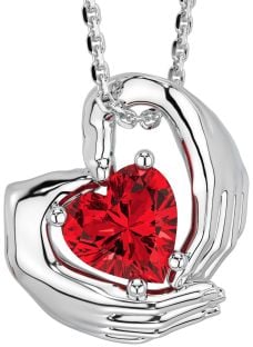 Ruby White Gold Claddagh Necklace