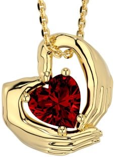 Garnet Gold Claddagh Necklace