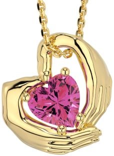 Pink Tourmaline Gold Claddagh Necklace