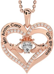 Diamond Rose Gold Silver Irish "My Soul Mate" Claddagh Heart Necklace