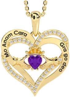 Diamant Amethyst Gold Silber irisch Mein Seelenverwandter Claddagh Herz Halskette