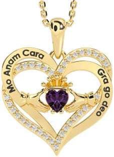 Diamond Alexandrite Gold Silver Irish "My Soul Mate" Claddagh Heart Necklace