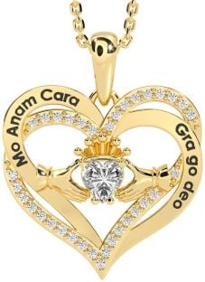 Diamond Gold Silver Irish "My Soul Mate" Claddagh Heart Necklace