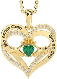 Diamond Emerald Gold Silver Irish "My Soul Mate" Claddagh Heart Necklace