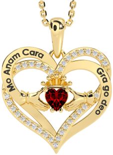 Diamond Garnet Gold Silver Irish "My Soul Mate" Claddagh Heart Necklace