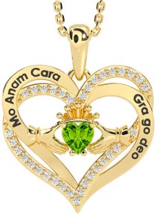 Diamond Peridot Gold Silver Irish "My Soul Mate" Claddagh Heart Necklace