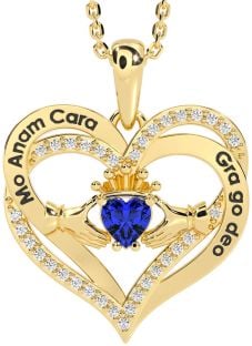 Diamond Sapphire Gold Silver Irish "My Soul Mate" Claddagh Heart Necklace