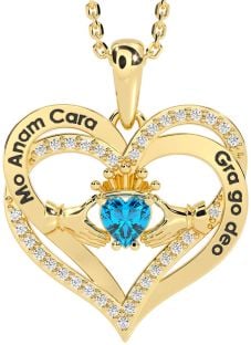 Diamond Topaz Gold Silver Irish "My Soul Mate" Claddagh Heart Necklace