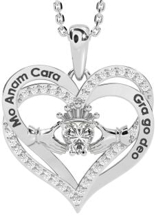 Diamond Silver Irish "My Soul Mate" Claddagh Heart Necklace