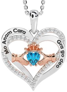 Diamant Topaze Rose Or Argent irlandais Mon âme sœur Claddagh Cœur Collier