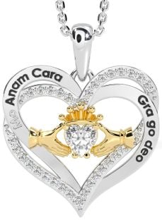 Diamond Gold Silver Irish "My Soul Mate" Claddagh Heart Necklace