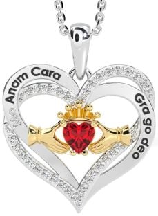 Diamant Rubin Gold Silber irisch Mein Seelenverwandter Claddagh Herz Halskette