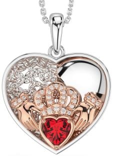 Diamond Ruby Rose Gold Silver Celtic Claddagh Trinity Knot Heart Necklace