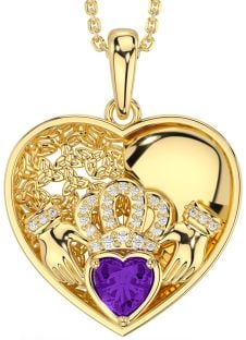 Diamond Amethyst Gold Silver Celtic Claddagh Trinity Knot Heart Necklace