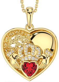 Diamond Ruby Gold Silver Celtic Claddagh Trinity Knot Heart Necklace