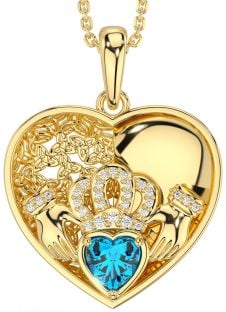 Diamond Topaz Gold Silver Celtic Claddagh Trinity Knot Heart Necklace