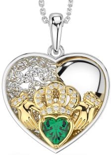 Diamond Emerald Gold Silver Celtic Claddagh Trinity Knot Heart Necklace