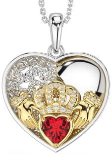 Diamond Ruby Gold Silver Celtic Claddagh Trinity Knot Heart Necklace