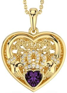 Diamond Alexandrite Gold Silver Celtic Claddagh Trinity Knot Heart Necklace