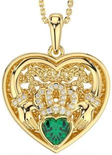 Diamond Emerald Gold Silver Celtic Claddagh Trinity Knot Heart Necklace