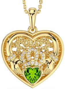 Diamond Peridot Gold Silver Celtic Claddagh Trinity Knot Heart Necklace