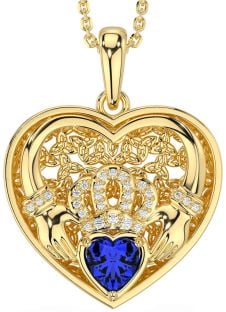 Diamond Sapphire Gold Silver Celtic Claddagh Trinity Knot Heart Necklace