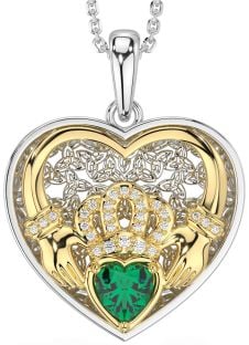 Diamond Emerald Gold Silver Celtic Claddagh Trinity Knot Heart Necklace