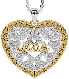 Diamond Gold Silver Celtic Trinity Knot Heart Mom Necklace