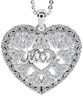 Diamond Silver Celtic Trinity Knot Heart Mom Necklace