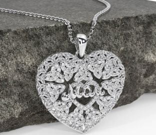 Diamond White Gold Celtic Trinity Knot Heart Mom Necklace