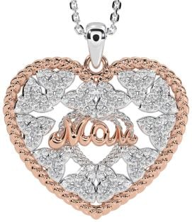 Diamond Rose Gold Silver Celtic Trinity Knot Heart Mom Necklace