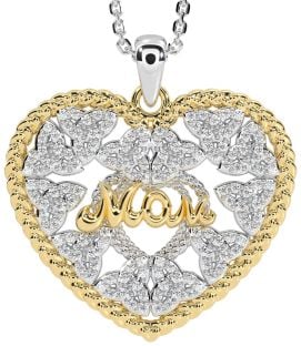 Diamond Gold Silver Celtic Trinity Knot Heart Mom Necklace