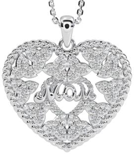 Diamond Silver Celtic Trinity Knot Heart Mom Necklace