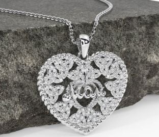 Diamond White Gold Celtic Trinity Knot Heart Mom Necklace